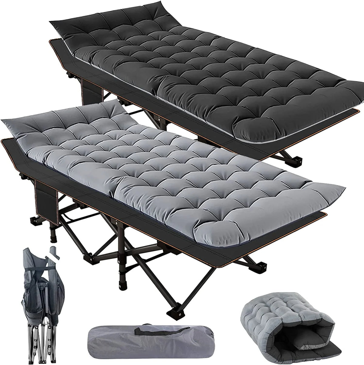 2 Pack Folding Camping Cot with Mattress and Carry Bag V392005