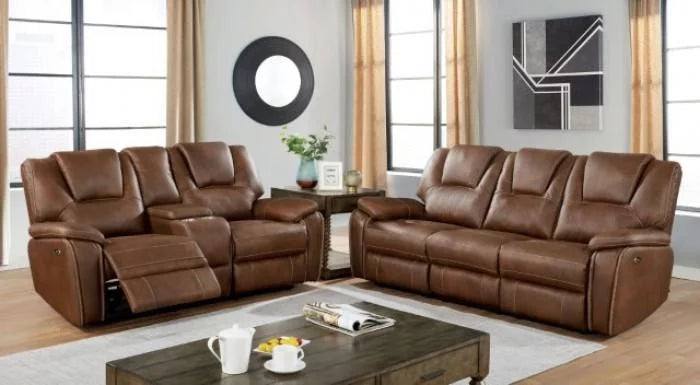 Brown Leatherette Recliner Sofa Set 2pcs D815