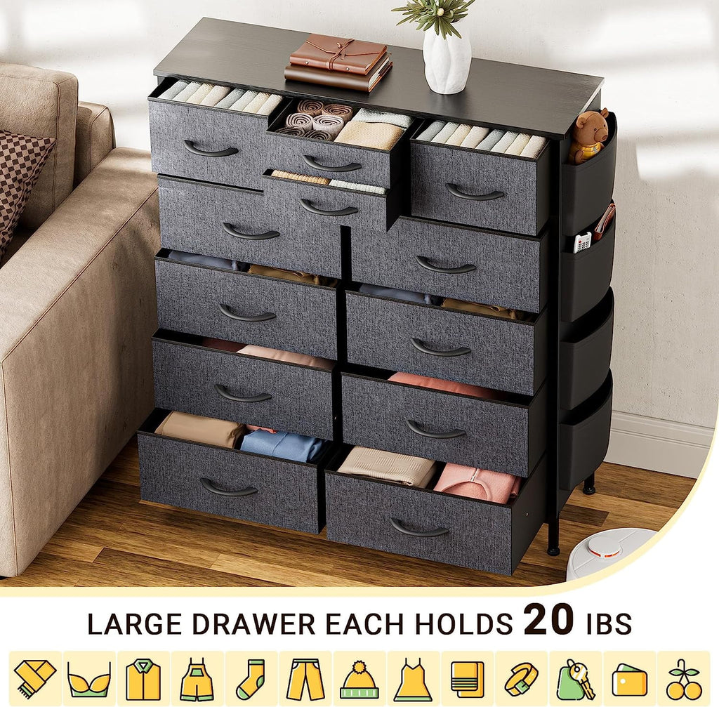 Rustic Brown 12 Drawer Fabric Dresser T17258