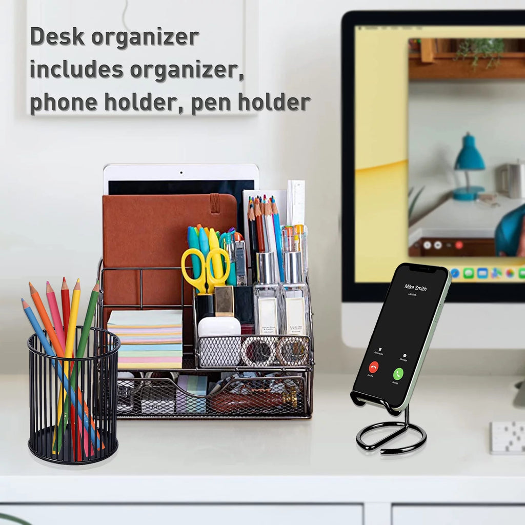 Black 3 Pcs Desk Organizer with Drawer I898