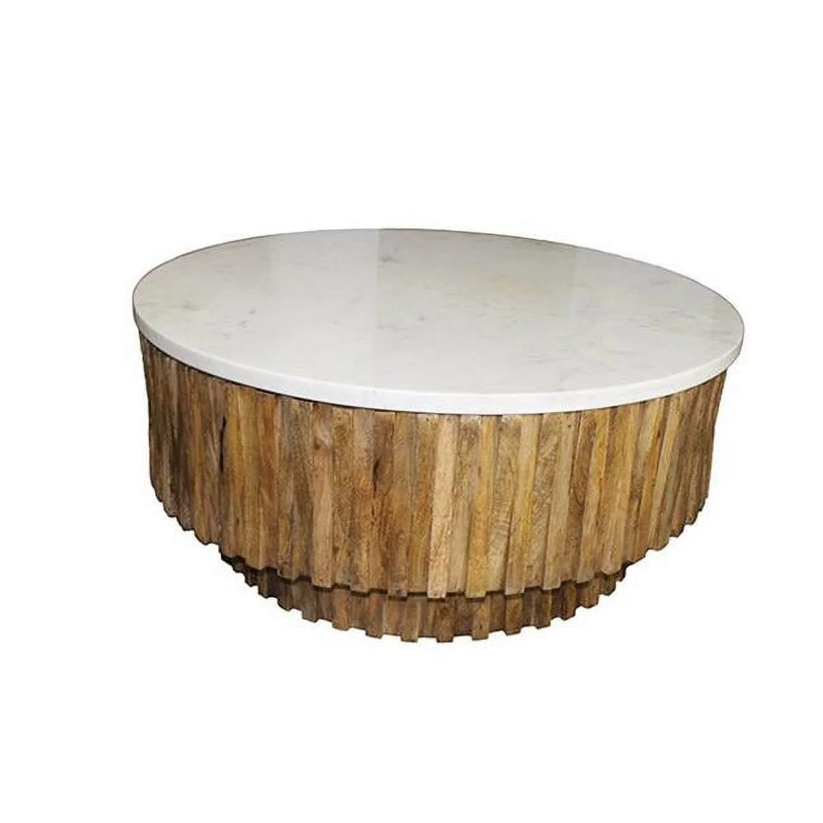 Round Marble Top Wooden Strips Coffee Table M89476
