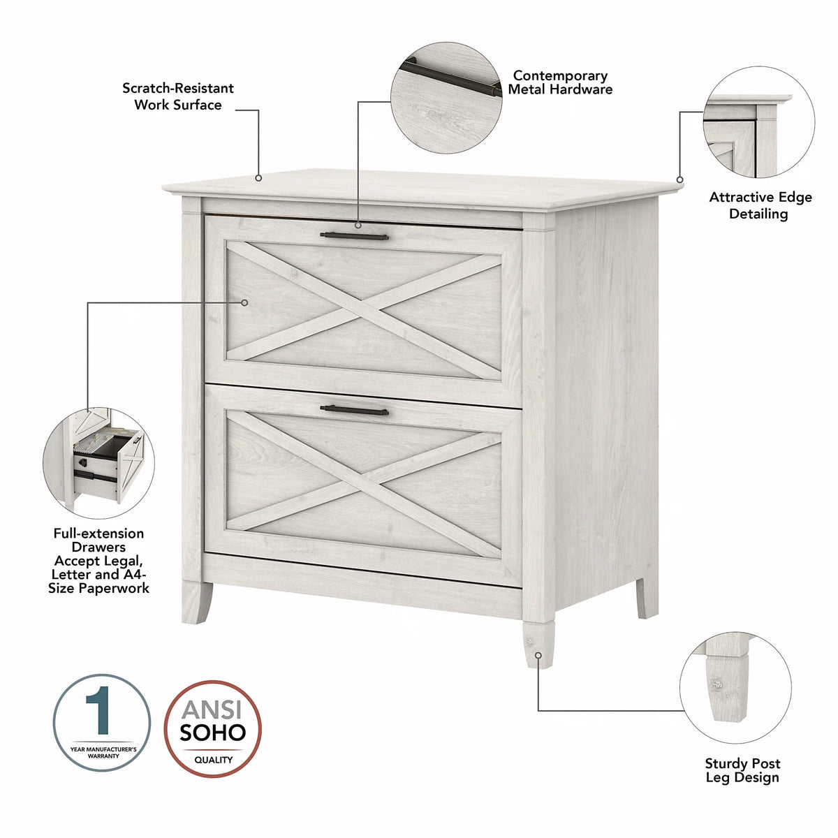2 Drawer Linen White Oak Lateral File Cabinet B924