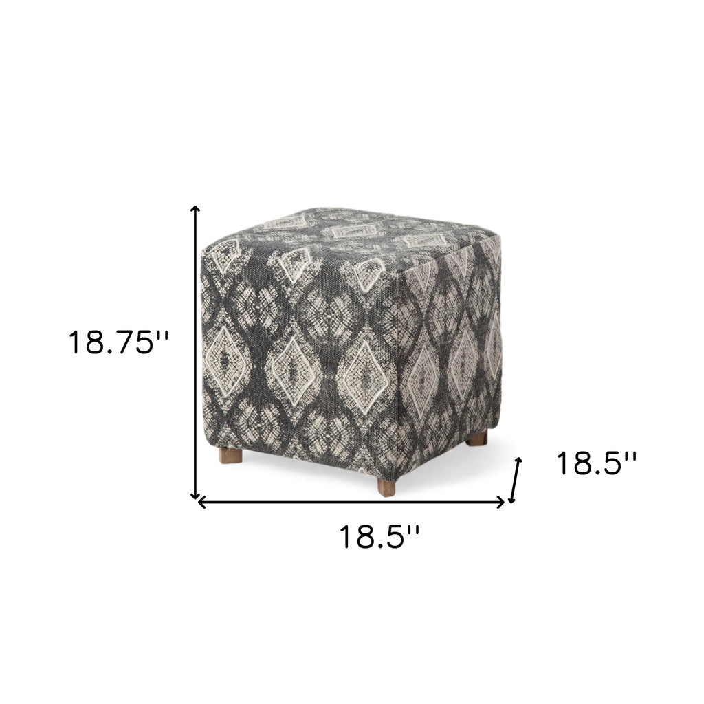 Patterned Fabric Covered Ottoman with Wooden Legs T3696