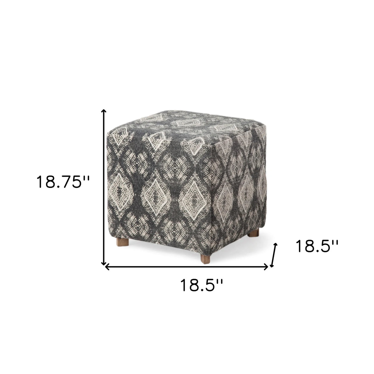 Patterned Fabric Covered Ottoman with Wooden Legs T3696