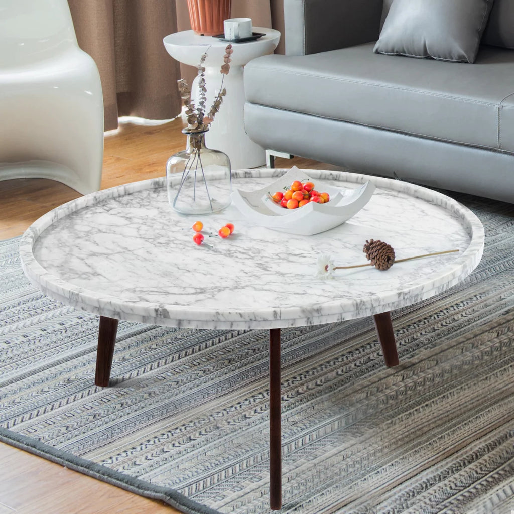 White and Brown Round Marble Coffee Table U440849