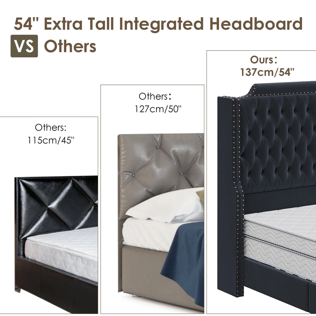 Queen Size Off-white Velvet Upholstered Bed Frame with Headboard and Footboard Y591