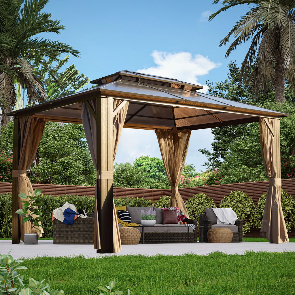 12'x16' Brown Polycarbonate Double Roof Hardtop Gazebo Canopy U13288