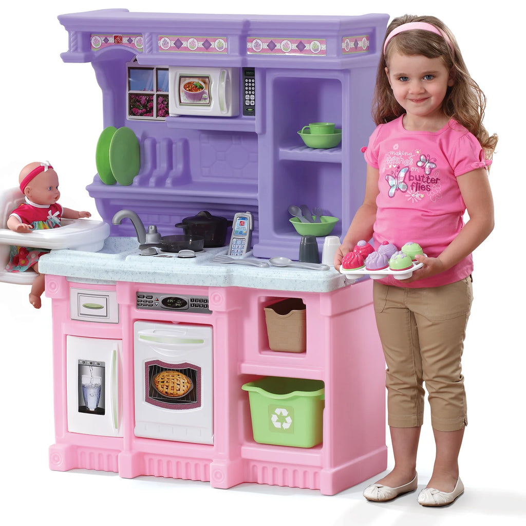 Pink Toddler Plastic Kitchen Playset with 30 Piece Play Set A119695