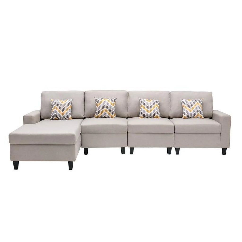 Beige Linen Reversible Sectional Sofa Chaise H96471