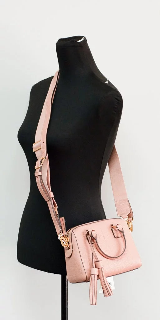 Pink Pebbled Leather Satchel Crossbody Bag O315559