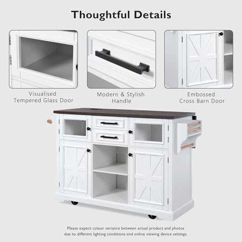 Black Drop Leaf Kitchen Island with Power Outlet Rolling Storage Cart X358784