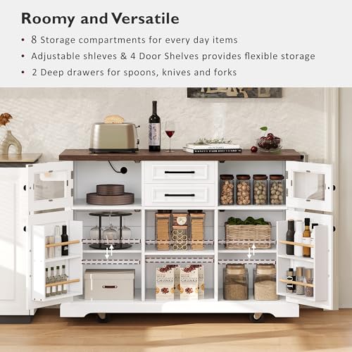 Black Drop Leaf Kitchen Island with Power Outlet Rolling Storage Cart X358784