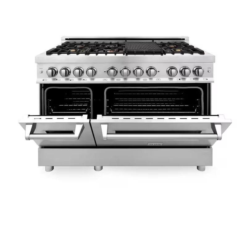 7 Burner Double Oven Dual Fuel Range with Brass Burners in Stainless Steel Q635