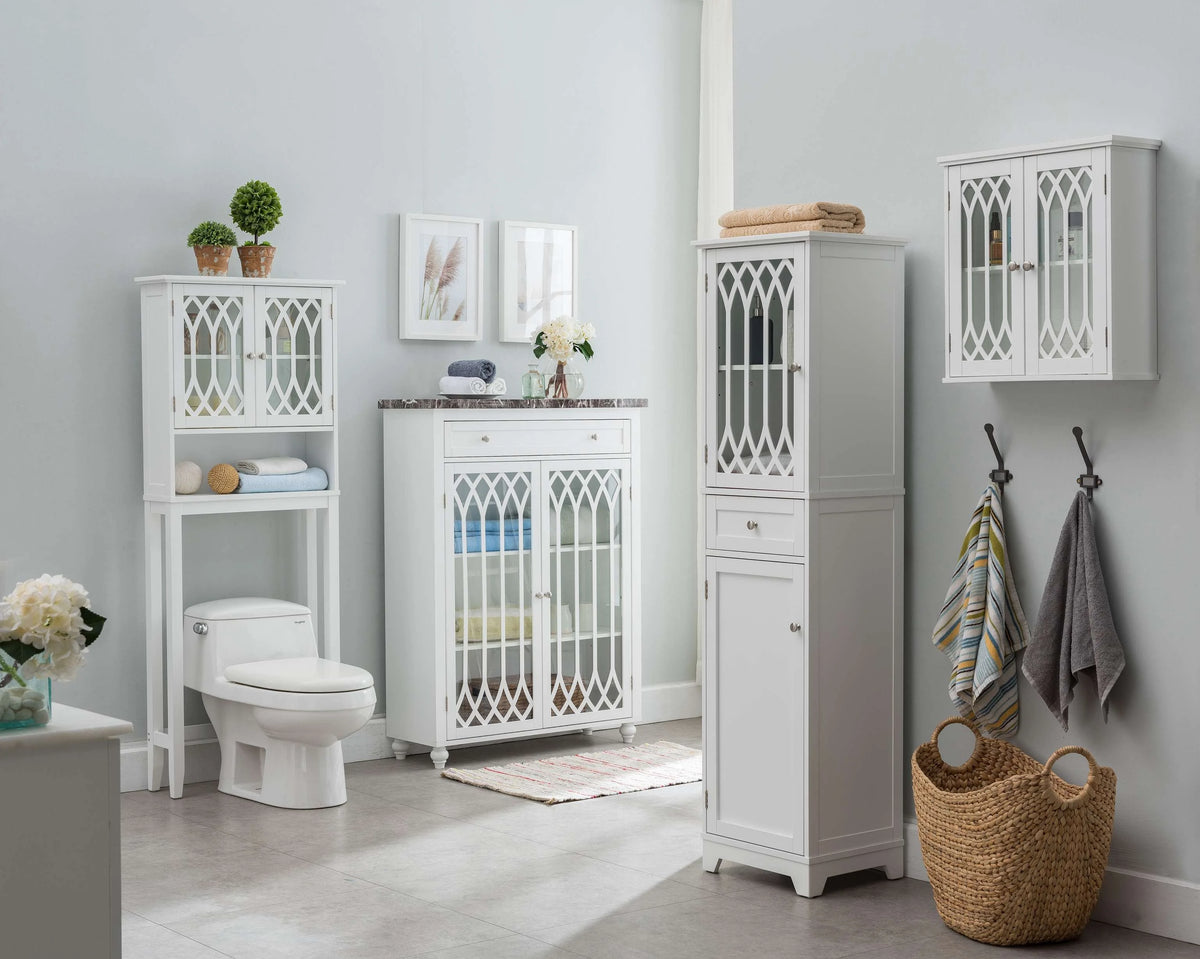 White Tall Wood Bathroom Storage Cabinet Linen Tower C43581