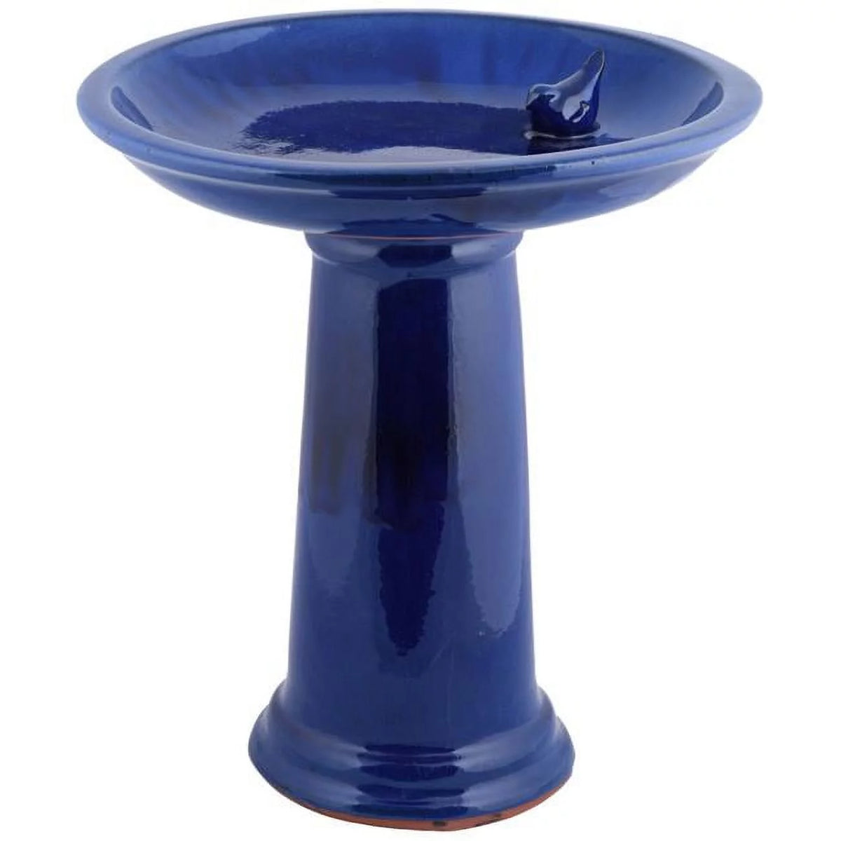 Ceramic Bird Bath on Pedestal with Bird, Teal H791