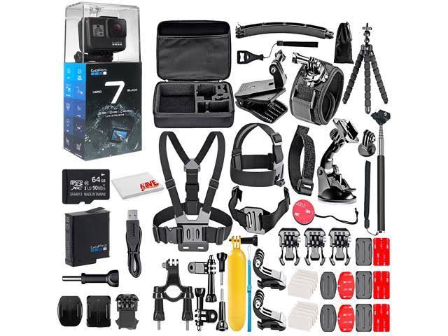 Black Action Camera with 64GB Micro SD Card and Accessory Kit R248884
