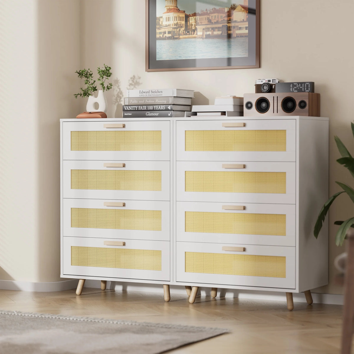 White Rattan 4 Drawer Dresser Set of 2 L945301