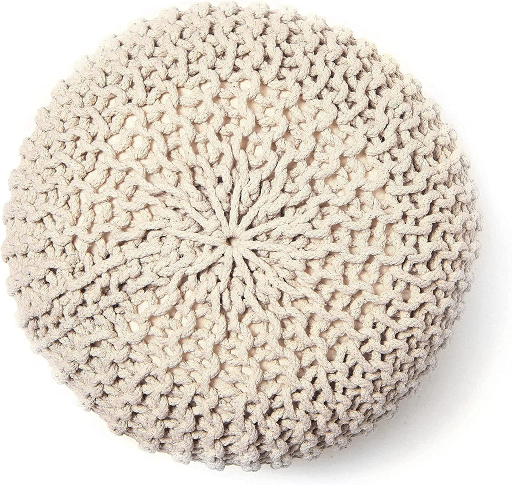 Cable Knitted 100% Cotton Round Pouf Ottoman S660