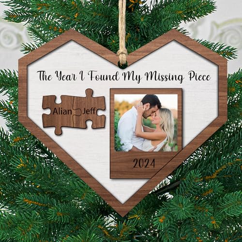2-Layered Wooden Couple Puzzle Christmas Ornament R7321