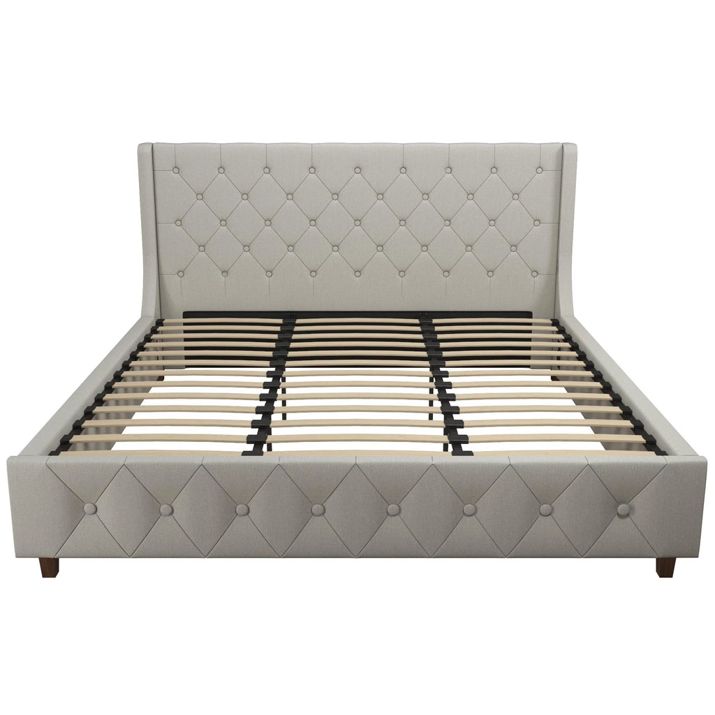 King Light Gray Linen Upholstered Bed T44210