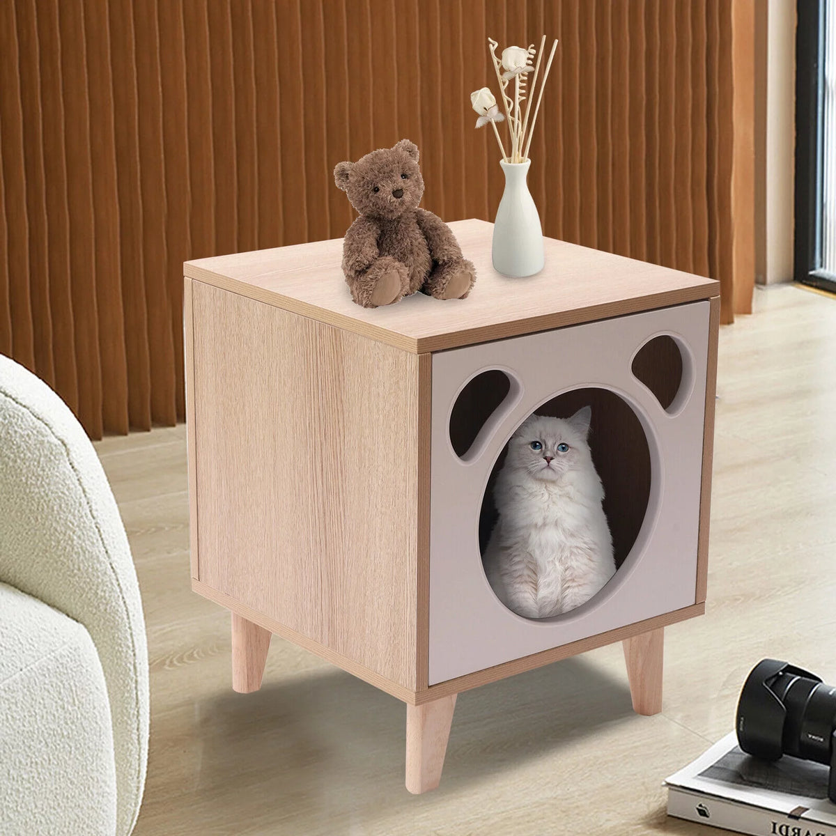 Wooden Cat House End Table A5824