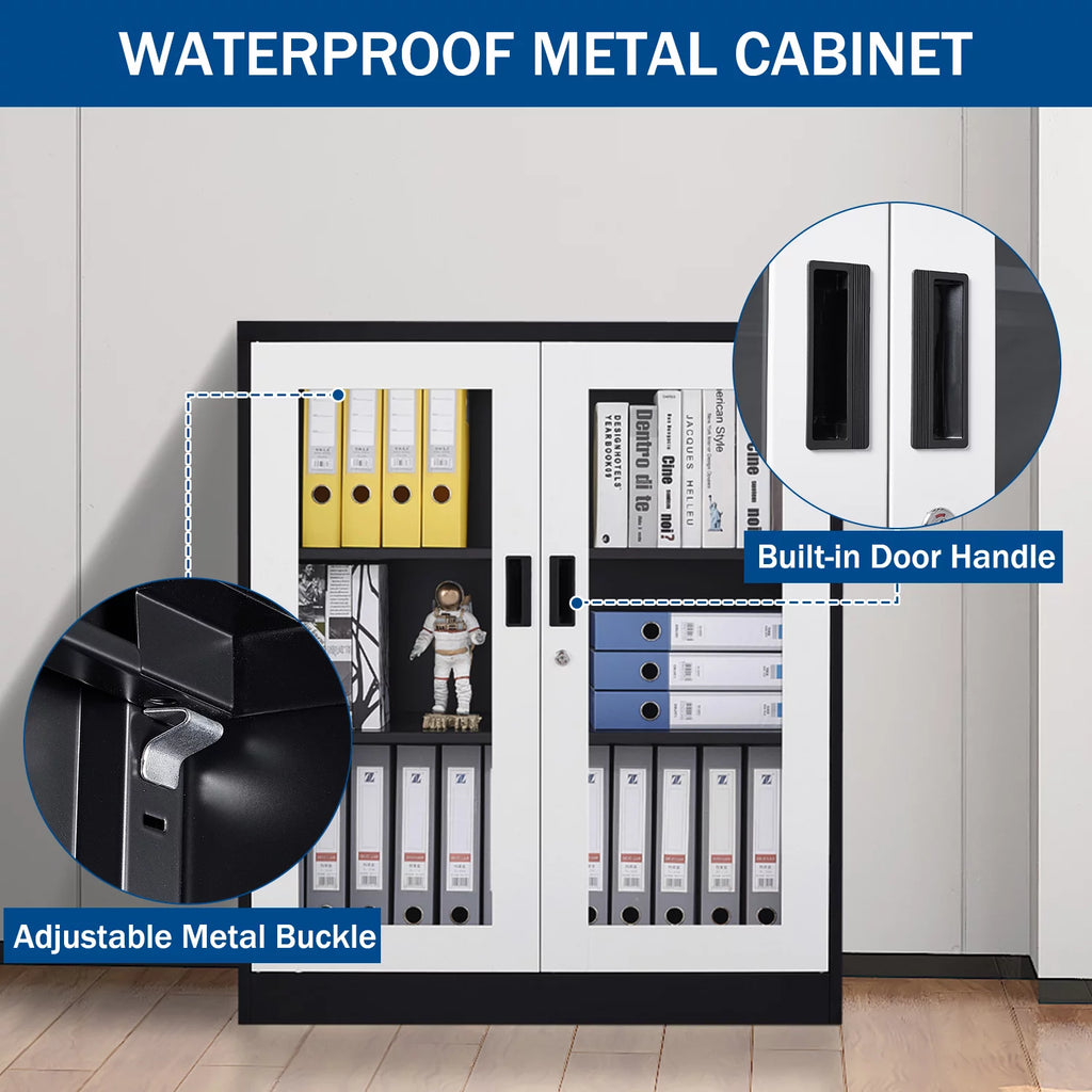 35.4" Metal Storage Cabinet with Glass Doors V384