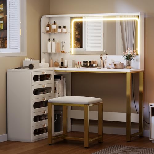 White Makeup Vanity with Mirror and Lights O788