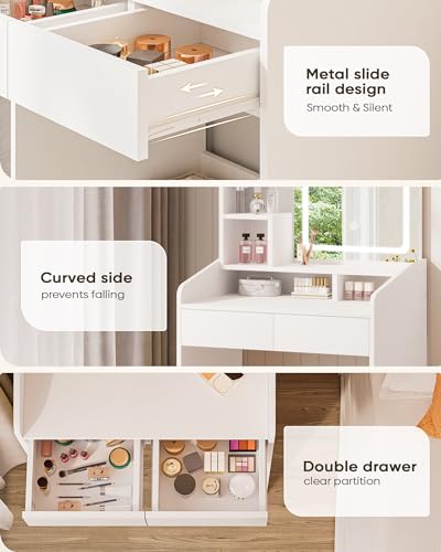 White Vanity Desk Set with Mirror and Drawer Q585437