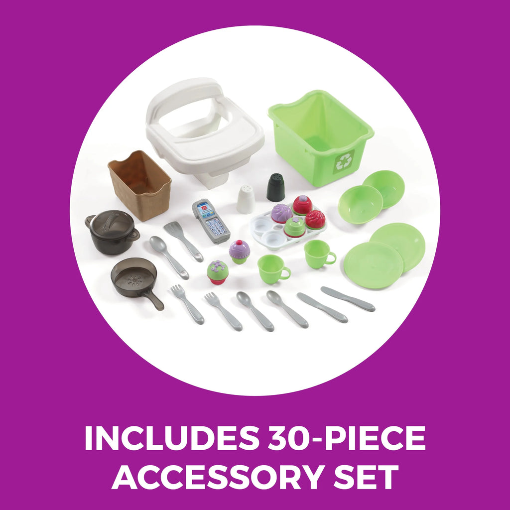 Pink Toddler Plastic Kitchen Playset with 30 Piece Play Set A119695