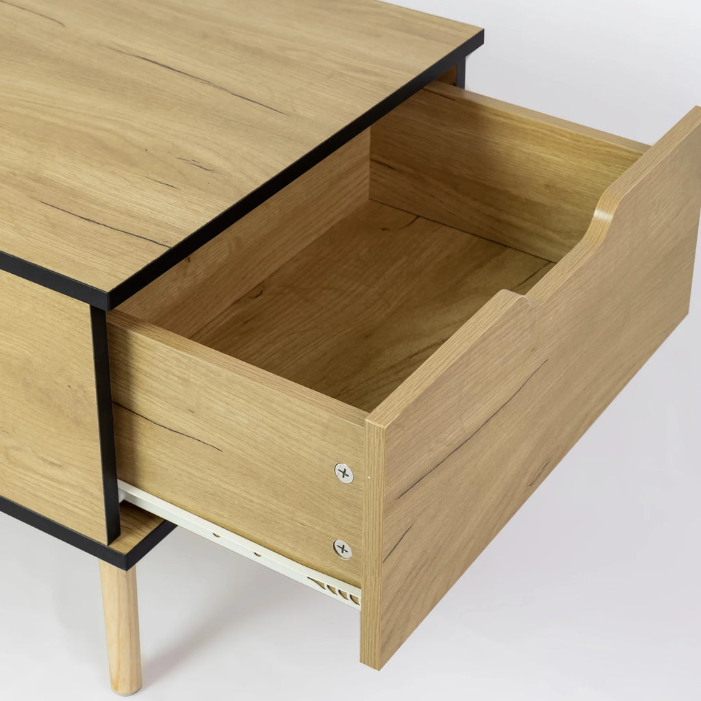 Brown Wooden Coffee Table with Storage Shelf and 2 Drawers A9101
