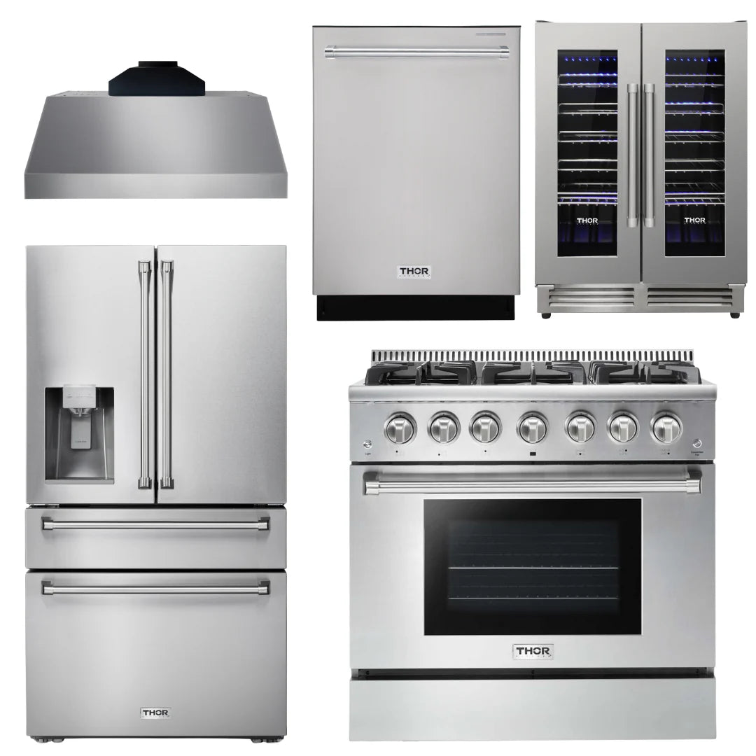 36 Propane Gas Range, Range Hood, Refrigerator, Dishwasher, Wine Cooler L92809