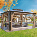 12'x16' Brown Polycarbonate Double Roof Hardtop Gazebo Canopy U13288