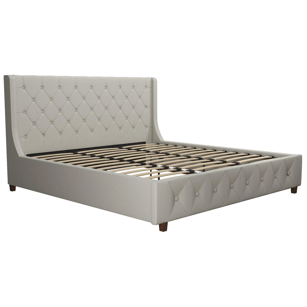 King Light Gray Linen Upholstered Bed T44210