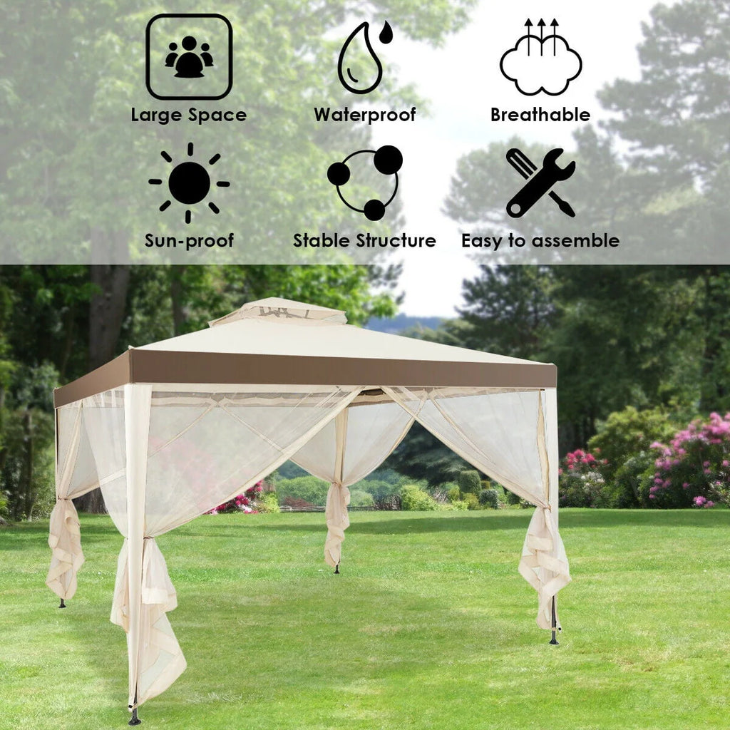 10'x 10' Beige Canopy Gazebo with Mosquito Netting V2613