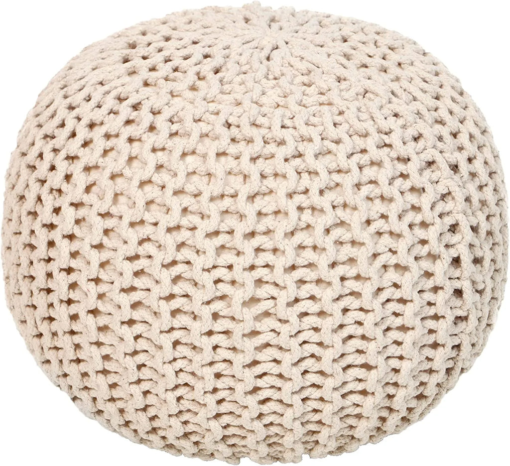 Cable Knitted 100% Cotton Round Pouf Ottoman S660