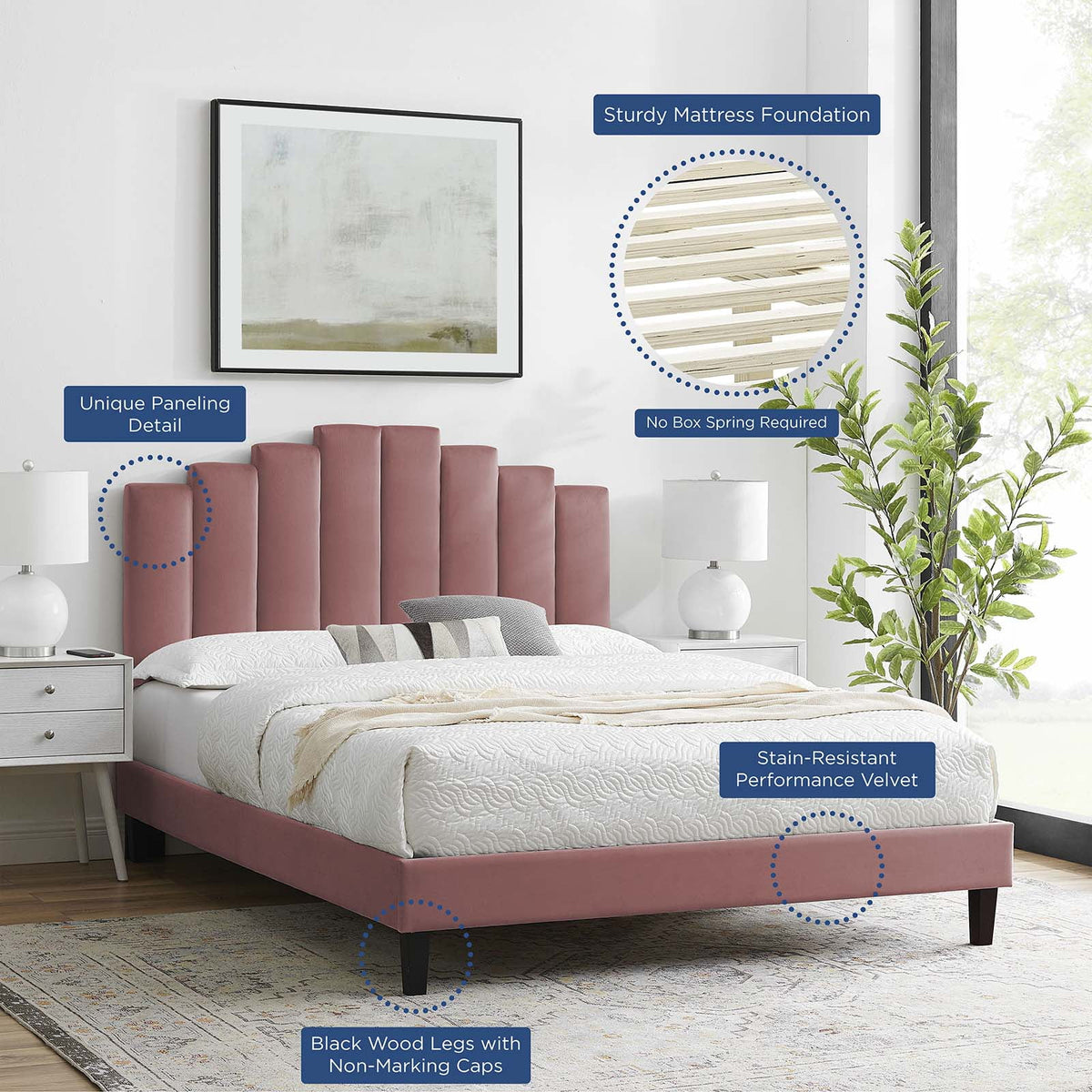 Queen Size Velvet Platform Bed Frame X719121