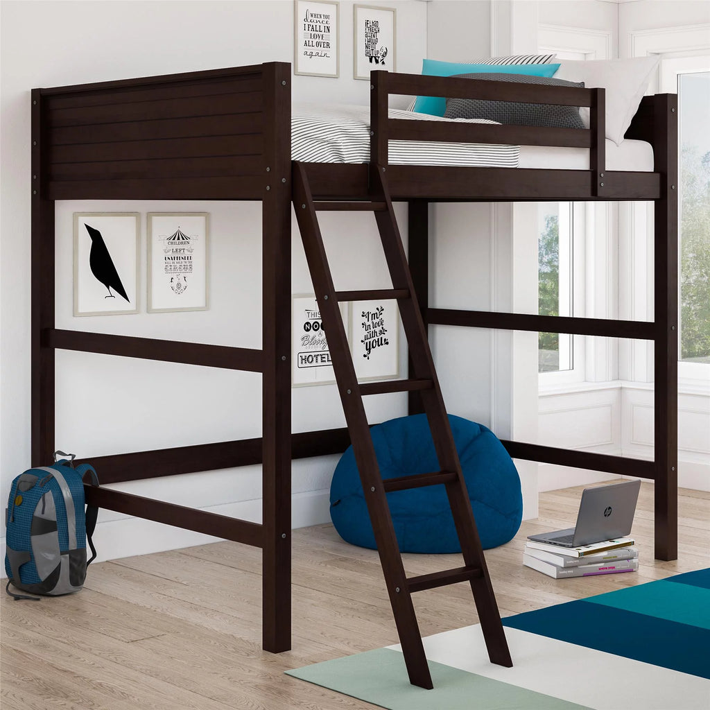 Full Size Loft Bed with Ladder, Black B80518