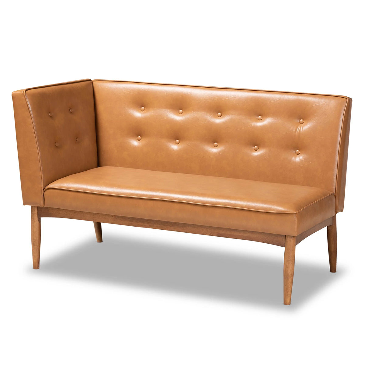 Tan Faux Leather Upholstered Wood Dining Corner Sofa Bench P149