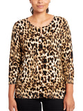 Animal Print Three-Quarter Sleeve Cardigan Sweater N796