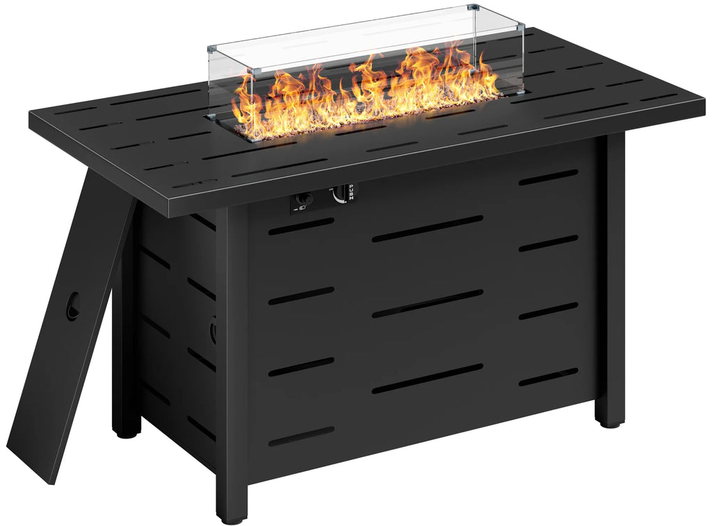 43 Inch Propane Gas Fire Pit Table with Lid and Lava Rock C166