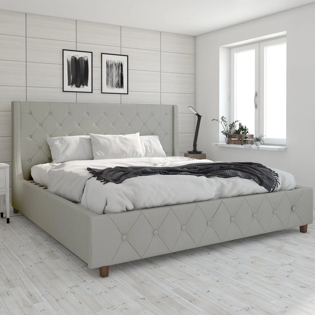 King Light Gray Linen Upholstered Bed T44210