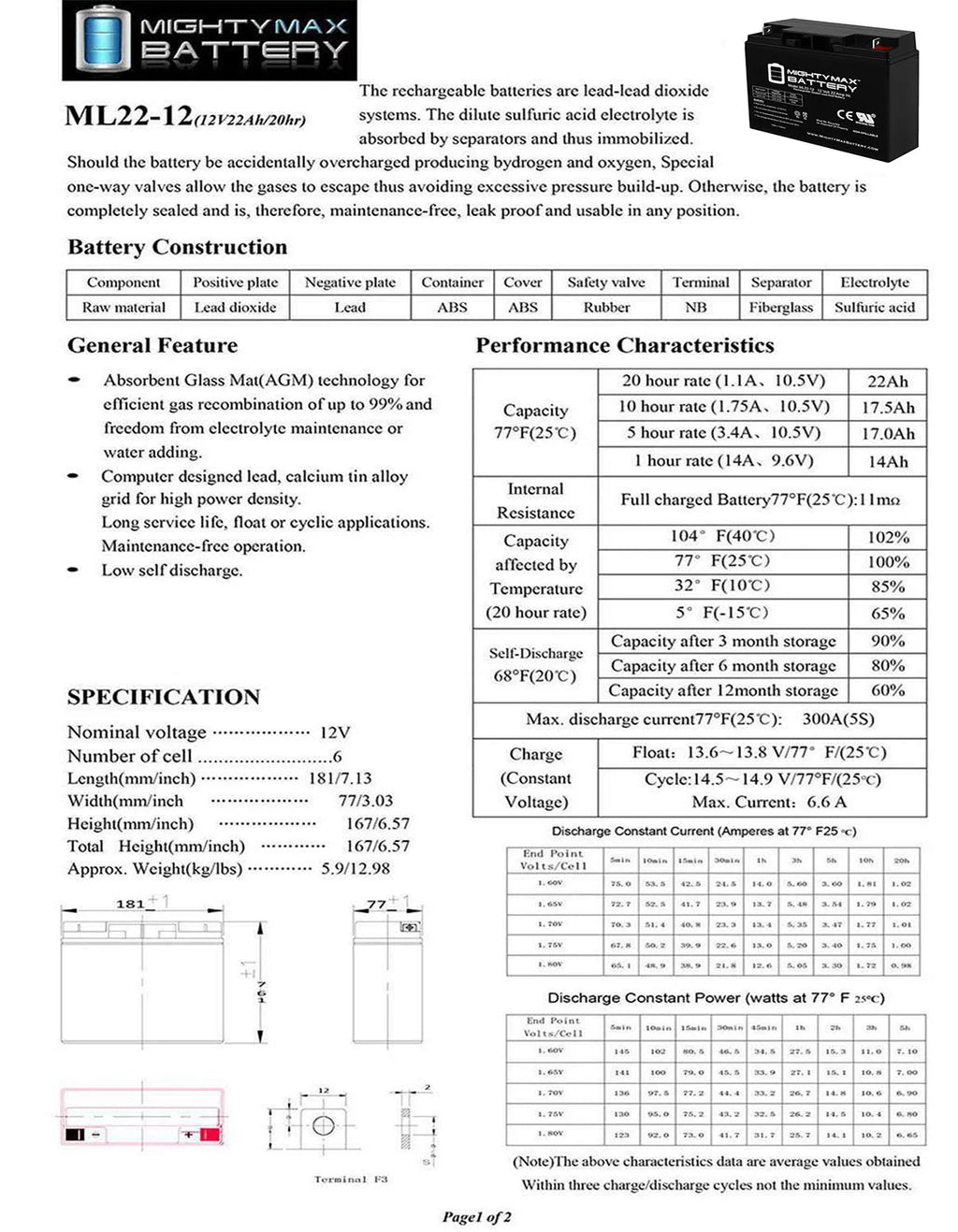 12V 22AH SLA Battery A4581