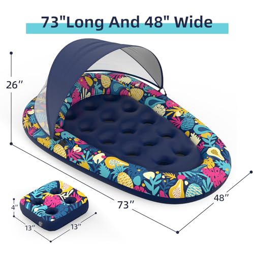 XL Inflatable Pool Float with Canopy Cup Holder X660