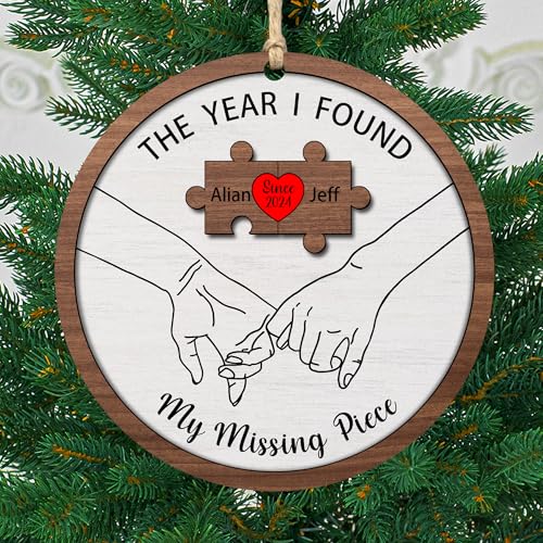 2-Layered Wooden Couple Puzzle Christmas Ornament R7321