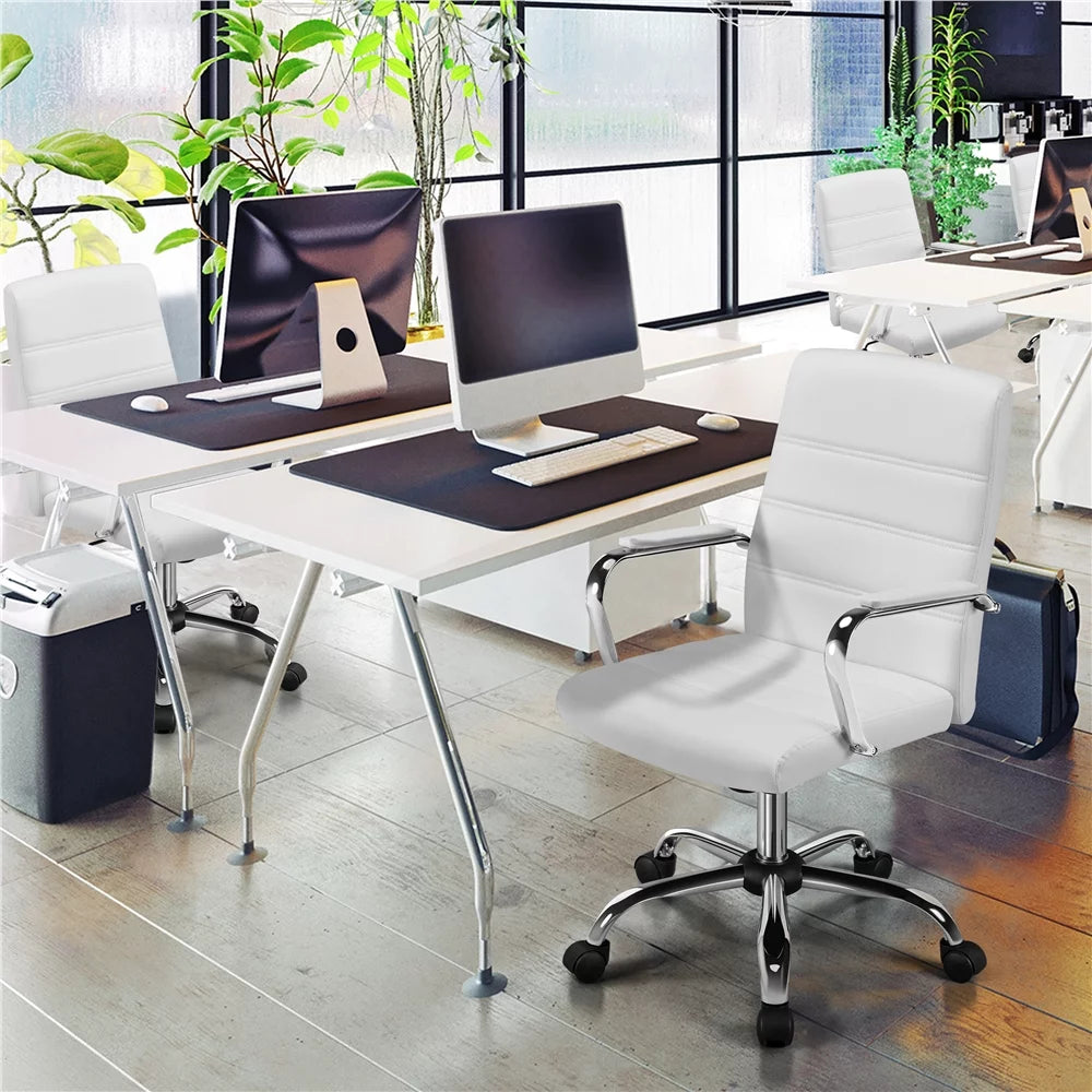 White Adjustable Swivel Faux Leather Office Chair P4386