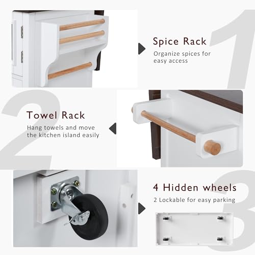 Black Drop Leaf Kitchen Island with Power Outlet Rolling Storage Cart X358784