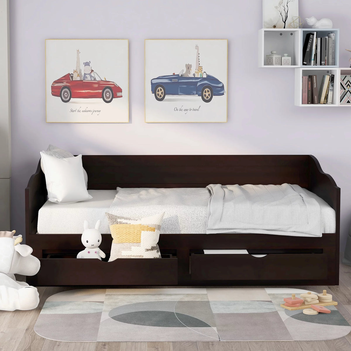 Wooden Daybed with Trundle and Two Storage Drawers E2407
