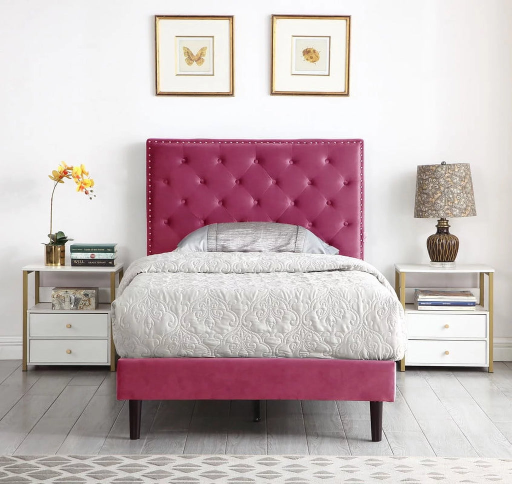 Gray Twin Upholstered Platform Bed Frame with Adjustable Headboard Q6972