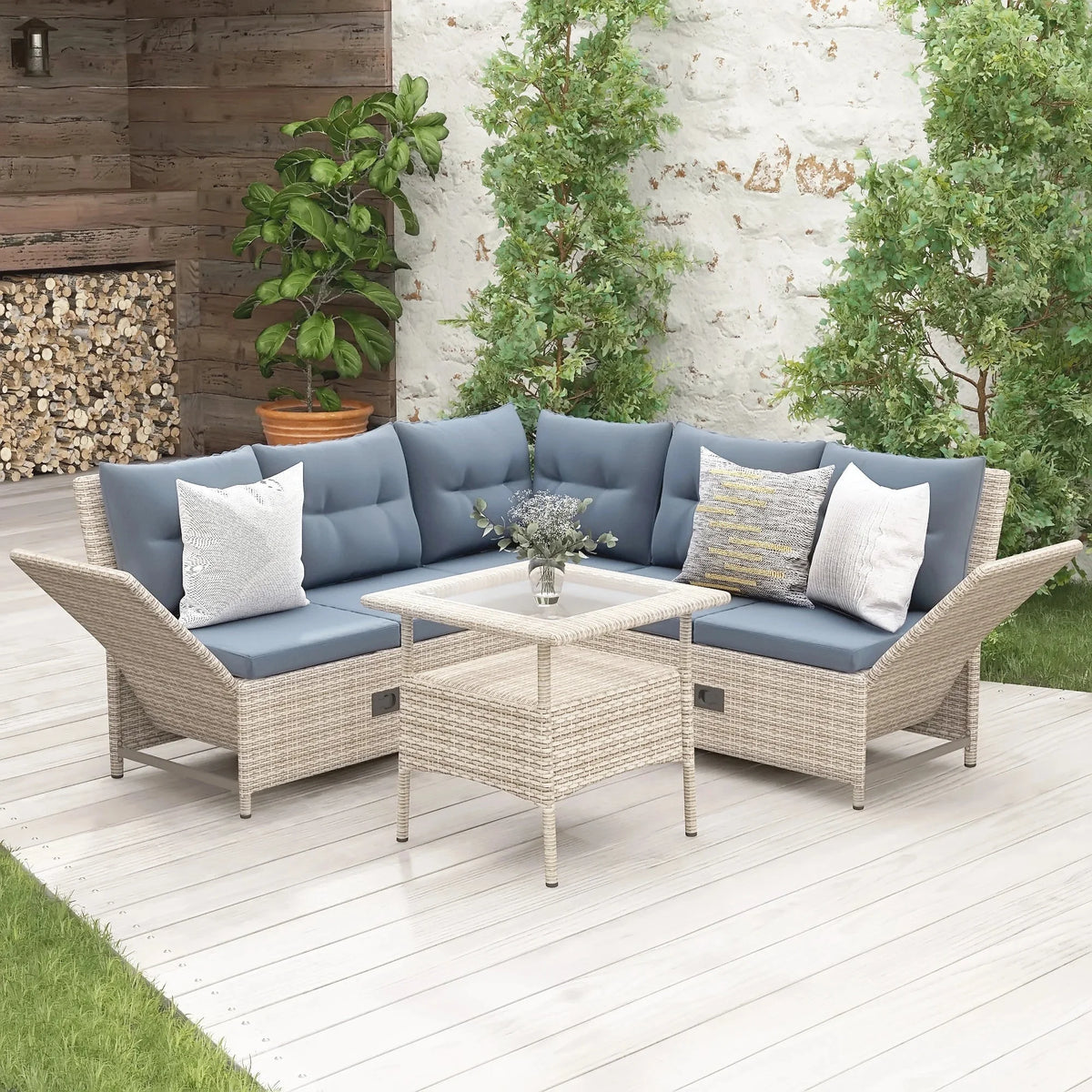 4-Piece PE Wicker Rattan Sofa Set with Adjustable Backs F6103