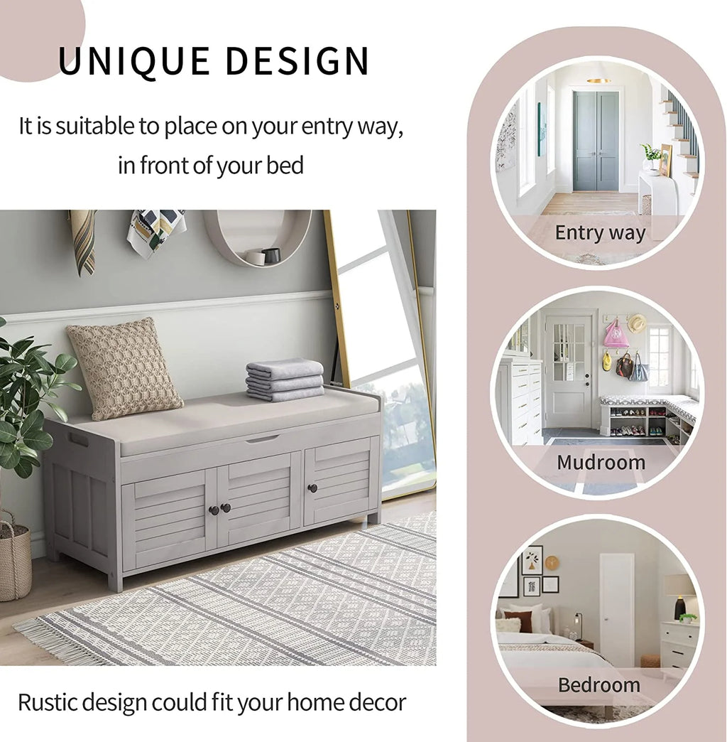 Wooden Bench with Removable Cushion and Hidden Storage M30792